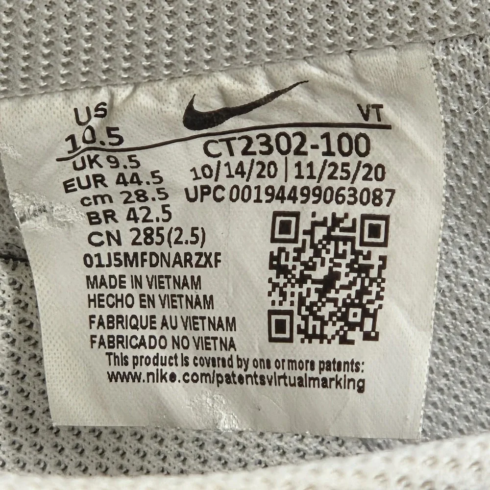 Nike Air Force 1 One Low '07 White Black Swoosh CT2302-100 Men's 10.5